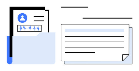 Wall Mural - Organized medical files including patient profile sheet and health graph. Ideal for healthcare, documentation, record keeping, data organization, digital filing, information management, simple flat