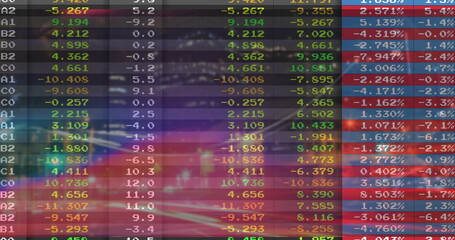 Wall Mural - Displaying transparent financial grid on trading-room screen, showing color-coded codes and values