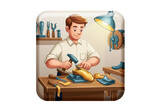 cartoon shoemaker crafting golden leather shoes