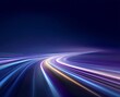 © Mira Studio - Abstract blue road of data with white purple and yellow streaks for web banner design