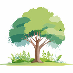 Vector of watercolor tree side view isolated on white background for landscape plan and architecture layout drawing, elements for environment and garden,blossom grass,flower .