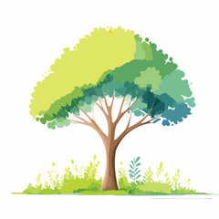 Vector of watercolor tree side view isolated on white background for landscape and architecture layout drawing, elements for environment and garden