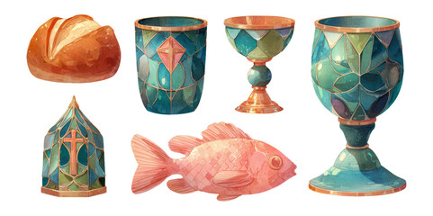 colorful decorative objects with stained glass style and isolated background