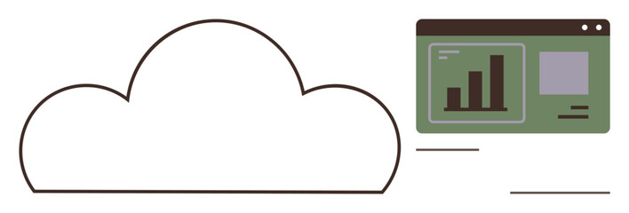 Cloud with graphical web interface displaying growth charts. Ideal for cloud storage, data management, analytics, digital solutions, networking, business strategy, futuristic technology. Simple flat
