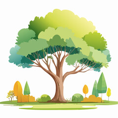 watercolor tree side view isolated on white background for landscape plan and architecture layout drawing, elements for environment and autumn garden