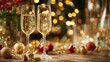 © ryanbagoez - Elegant Champagne Flutes Filled with Sparkling Wine on Festive Holiday Table