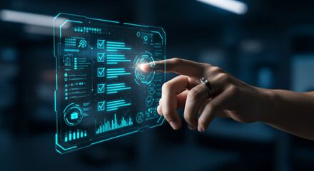 hand pushing a button on the touch screen interface