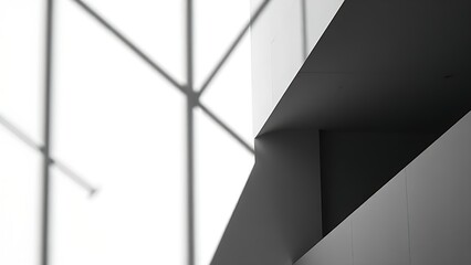 Abstract architectural details with striking shadows, showcasing modern minimalist design in monochrome tones.