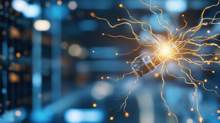 Abstract representation of data connection and network infrastructure with glowing light