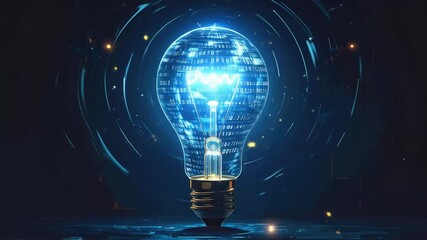 Innovative Technology: Light Bulb Displaying Digital Information and Bright Ideas