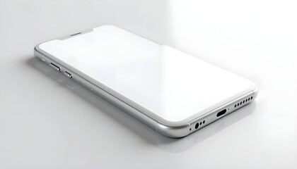 Modern Silver Smartphone with Blank White Screen on Clean Background