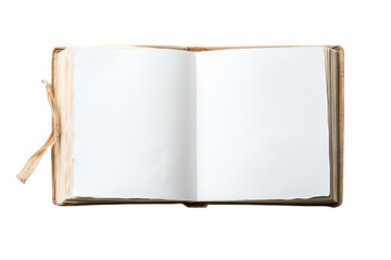 Wall Mural - Blank open book page with a ribbon bookmark, isolated on white background.