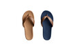 © venusvi - Stylish pair of flip-flops in brown and navy blue, isolated on a white background.