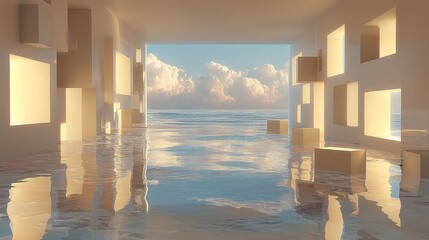 Wall Mural - Coastal, minimalist, light-filled interior
