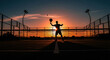 © Rizal Tahang - Silhouetted Sport Player Serving Ball at Sunset on Outdoor Court