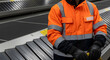 © Rifqi Zakiri - Warehouse Worker at Work A Worker in an Orange Safety Jacket Manages a Conveyor Belt System in a Busy Warehouse