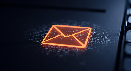Glowing Digital Email Icon on Dark Tech Background