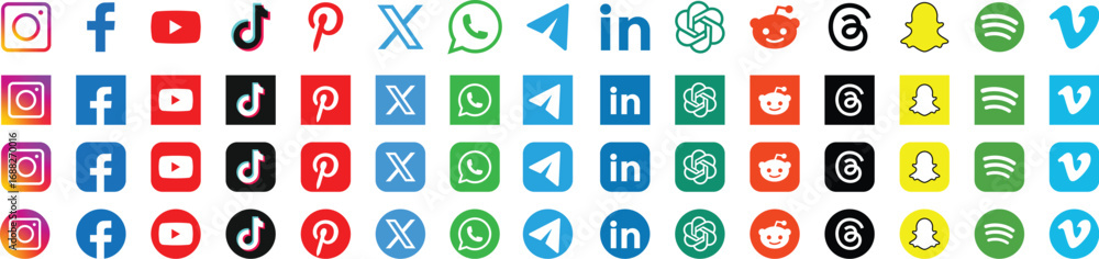 Popular Social Media App Icons 2025, 2026. Latest updated. Instagram ...