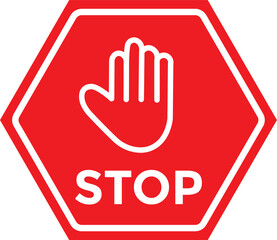 Wall Mural - hand stop icon set. Red and black stop sign with hand icon set, stop hand icon. vector png illustration.
