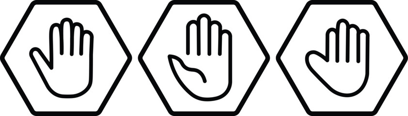 Wall Mural - hand stop icon set. Red and black stop sign with hand icon set, stop hand icon. vector png illustration.
