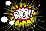 Black silhouette comic book explosion, boom, speech bubbles, vector elements, comics, graphic design