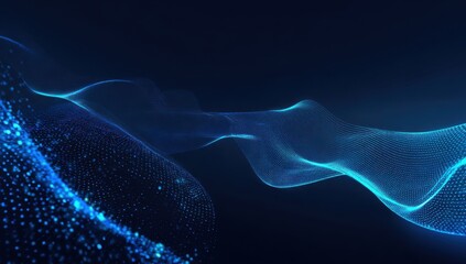 Abstract digital wave of glowing particles on dark background