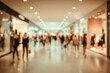 © Echo - Blurry view of a shopping mall aisle filled with people browsing store windows. Soft focus effect for a hazy ambiance. Warm color palette