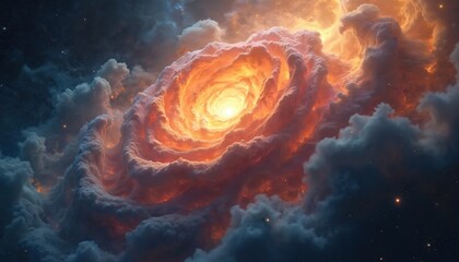 Wall Mural - Vibrant cosmic rose nebula, swirling vortex of glowing gas illuminated by hot young stars. Delicate gas petals create flower-like appearance in deep space. Textured clouds, bright core suggest