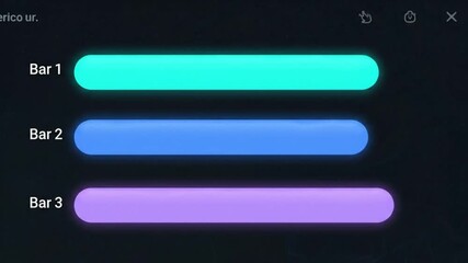 Three glowing neon progress bars with rounded edges, displaying data or status updates in a modern digital interface against a dark background.