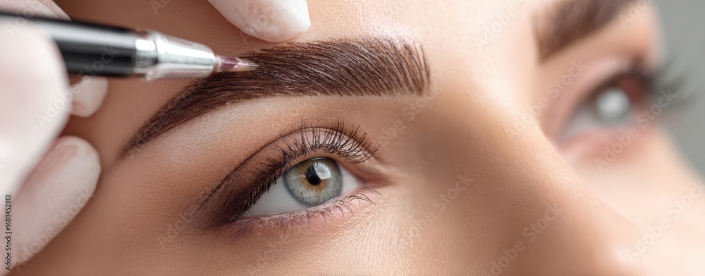 The Eyebrow Microblading Procedure Close-Up Showing Professional Beauty Treatment and Precision
