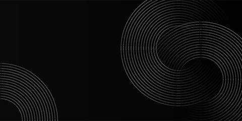 Wall Mural - Black abstract background with circle lines. Modern black gray gradient rings simple