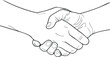 © Yana - Black and white line drawing of two hands shaking symbolizing agreement, partnership, and cooperation.