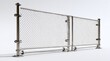 © aryuna99 - A metallic chain-link fence with a central gate, mounted on industrial-style pipes, against a plain white background