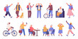 © Tarun - Diverse group of active elderly people enjoying various activities and hobbies in a flat design style