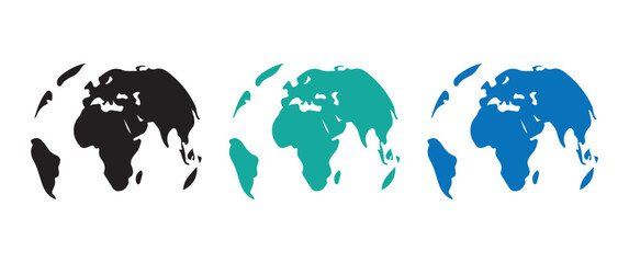 Vector illustration of Earth globe symbols showing continents in simple flat style