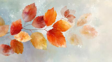 Wall Mural - A vibrant autumn background with rich warm shades of red, orange and gold, executed in a modern style with an emphasis on macro photography and detail. Leaves and natural textures are emphasized by so