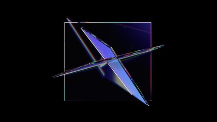 Wall Mural - Abstract animation, rotating glass shapes on black background, 4k seamless looped video, 3d render
