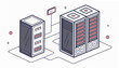 © md solaimas - Isometric illustration of server racks and data center equipment connected by cables and lines