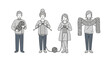 © Miracle - Four stages of knitting process illustration showcasing progress from yarn ball to finished scarf for crafting tutorials and hobbyist guides