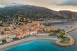 Aerial view of Menton, a resort town on the French Riviera, France.