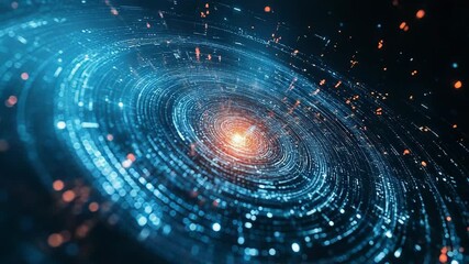 Wall Mural - futuristic swirling data stream forming concentric circles with glowing core