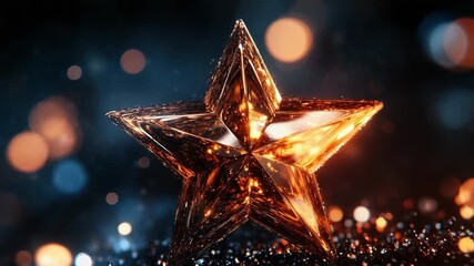 Canvas Print - Glowing golden star shines on glittering dark background