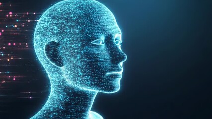 Wall Mural - artificial intelligence, human head generating digital data stream