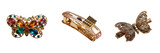 Set of Close-up of long, straight, thick hair tied with a decorative golden hair accessory on transparent png background. Ai generated