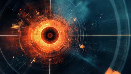 Wall Mural - orange digital tunnel effect creating abstract technology background