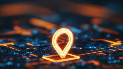 Wall Mural - glowing location pin showing position on futuristic circuit board