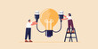 © Sanjoy - Two people connect usb cables to a giant light bulb symbolizing innovation and technology