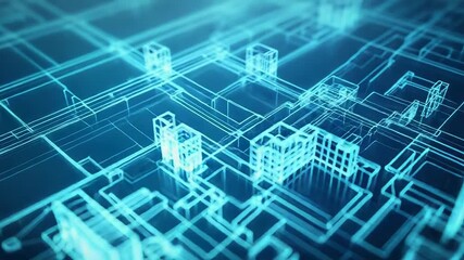Wall Mural - futuristic city skyline glowing with digital lines representing modern technology