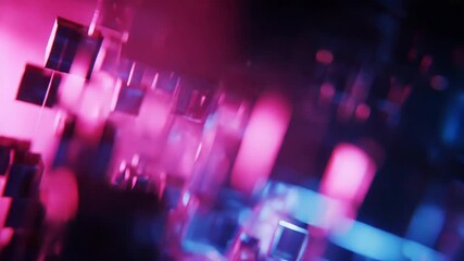 Wall Mural - futuristic cubes glowing in pink and blue lights, abstract background