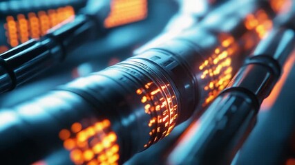 Wall Mural - futuristic cables transferring orange energy in a technological environment